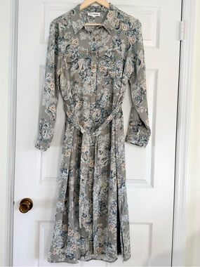 Lucky Brand Sage Green Floral Long Sleeve Shirt Dress Size XL